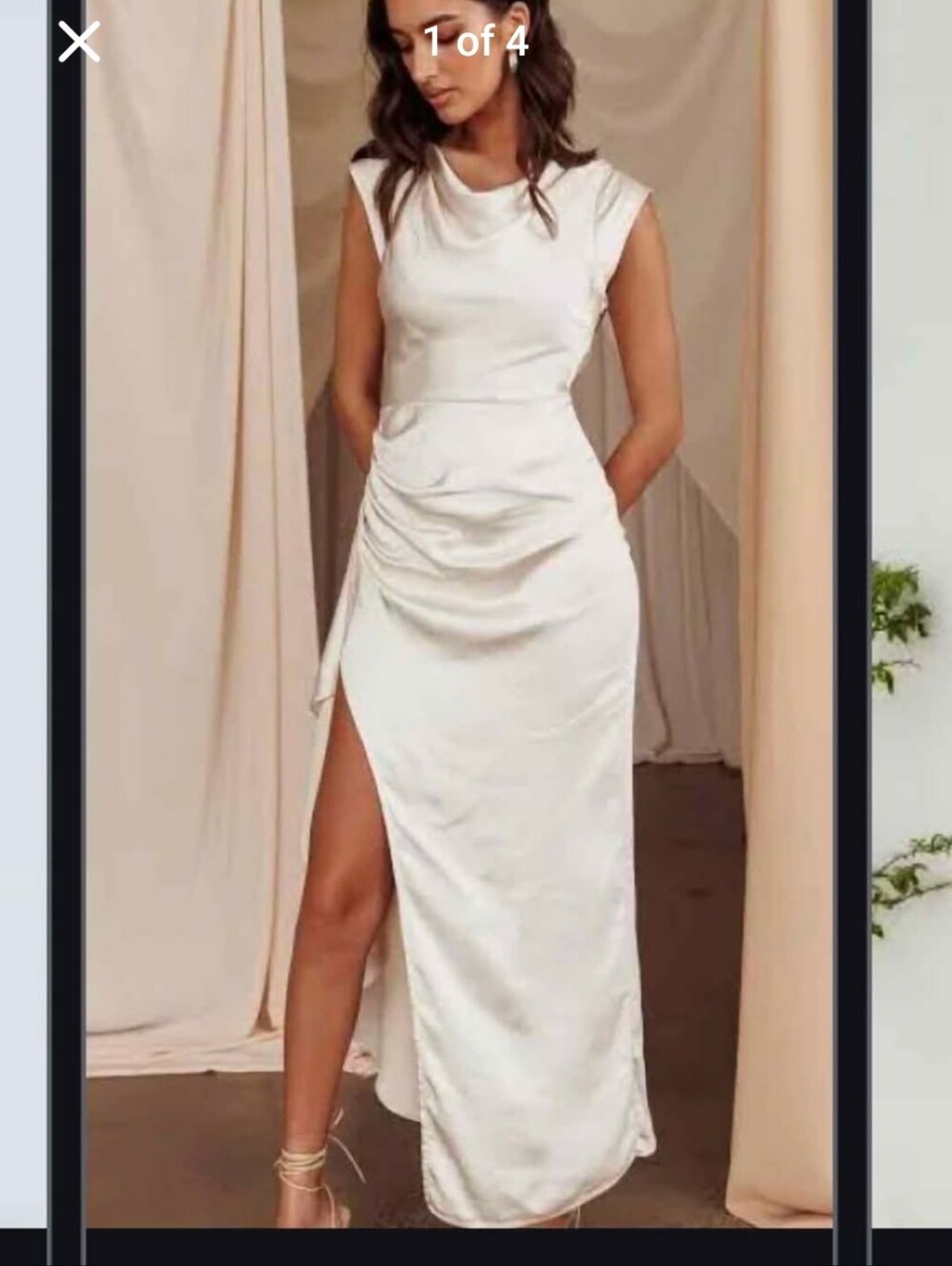 Selfie Leslie Champagne Satin Midi Dress with Twist Cutout